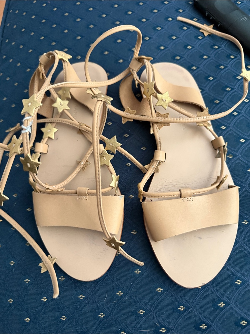 Loeffler Randall Women's Star-Embellished Tan Lace-Up Sandals